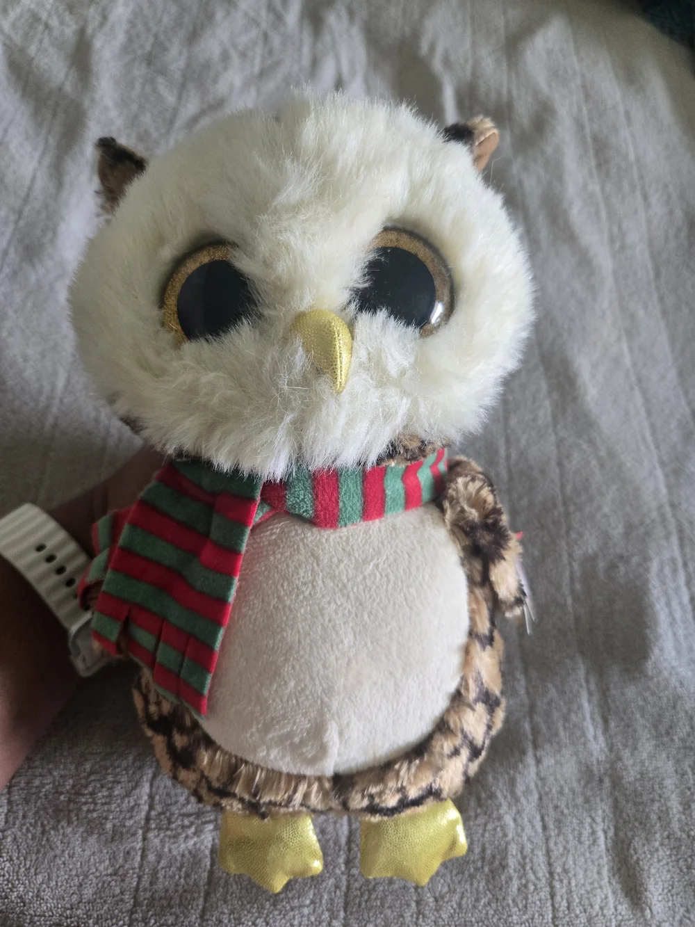 Ty Beanie Boos Leopard Print Owl with Red and Green Scarf